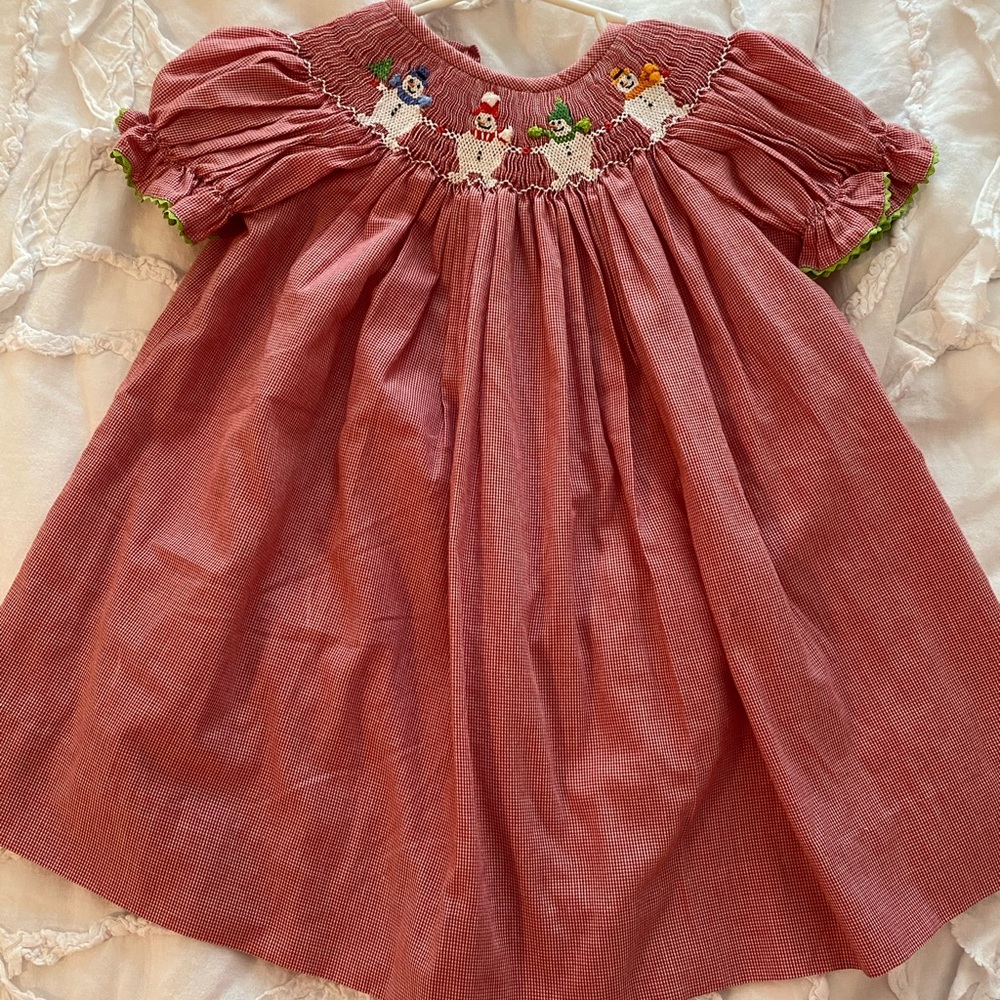 Winter Smocked Dress 12 months Snowman